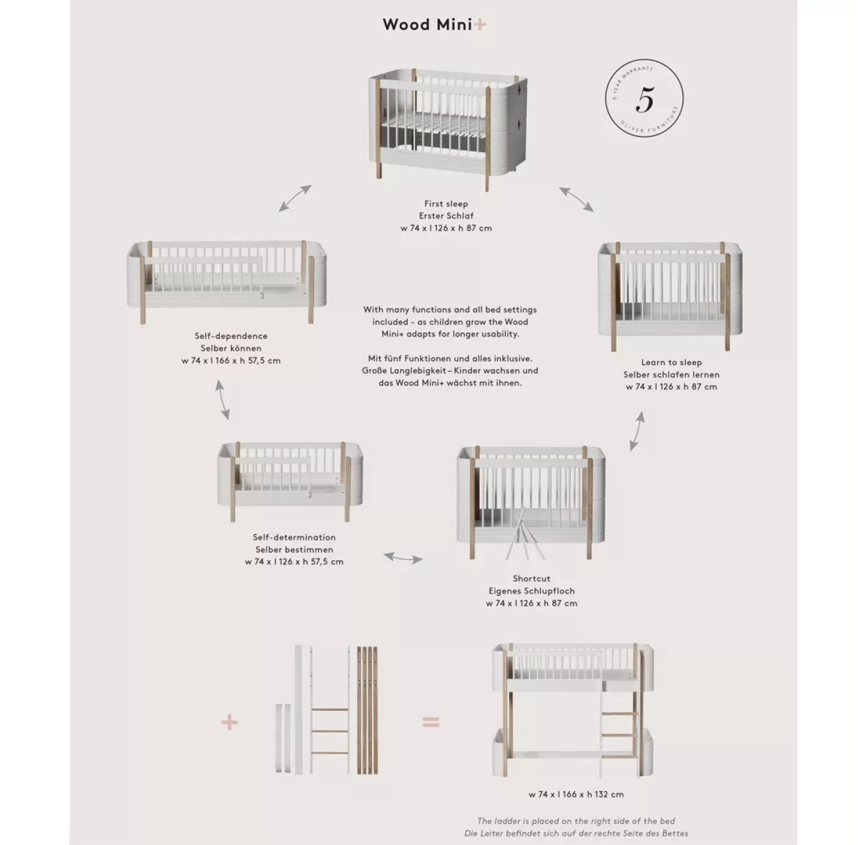 Lit Bébé évolutif 5 En 1 Mini+ Wood - Blanc/Chêne 11 Lit Bébé évolutif 5 En 1 Mini+ Wood - Blanc/Chêne – Image 9