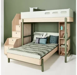 Lit Mezzanine Escalier Popsicle - Chêne/Kiwi -Enfant Fournitures Boutique 90 10766 31 lit mezzanine escalier kiwi popsicle flexa 2 1264x1234