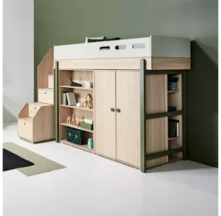 Lit Mezzanine Escalier Popsicle - Chêne/Kiwi -Enfant Fournitures Boutique 90 10766 31 lit mezzanine escalier kiwi popsicle flexa 3 1264x1234