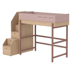Lit Mezzanine Escalier Popsicle - Chêne/Cherry