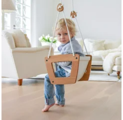 Balançoire Bébé Et Junior Cuir Blanc - Chêne -Enfant Fournitures Boutique balancoire bebe lillagunga cuir blanc chene 4 1264x1234