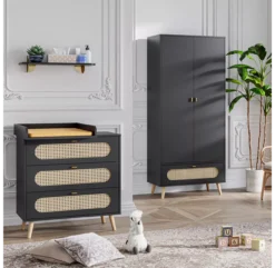 VOX Commode 3 Tiroirs à Langer Canne - Noir -Enfant Fournitures Boutique commode a langer canne vox noir 4 1264x1234