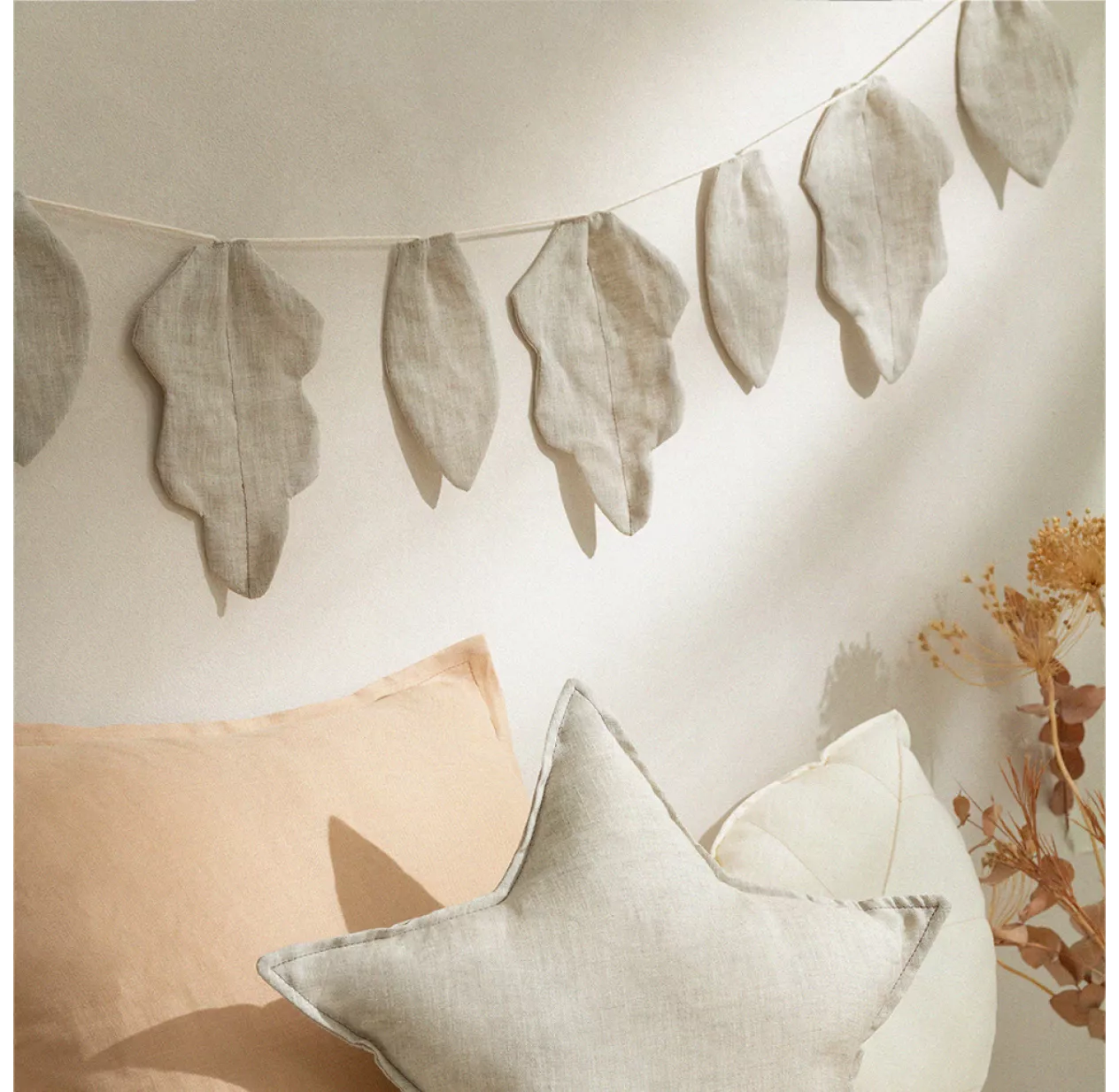 Guirlande Feuilles Lin Français - Greige 6 Guirlande Feuilles Lin Français - Greige – Image 4