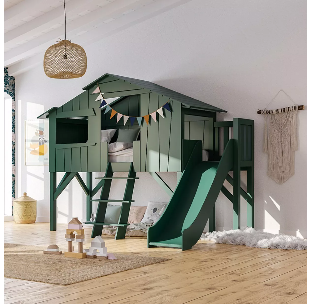 Lit Cabane Et Toboggan Plateforme - Gris Perle 4 Lit Cabane Et Toboggan Plateforme - Gris Perle – Image 2