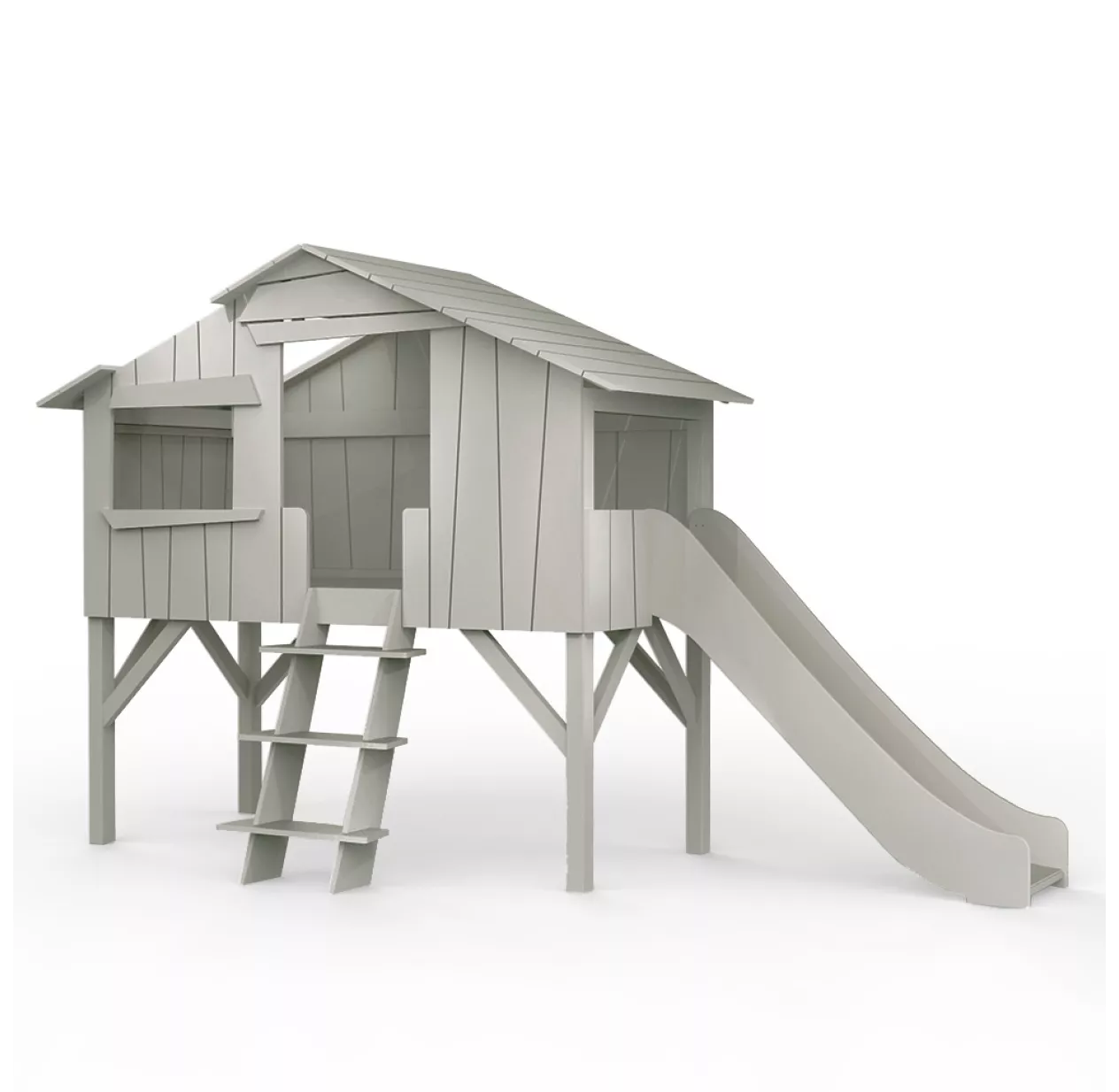 Lit Cabane Avec Toboggan - Gris Ciment 3 Lit Cabane Avec Toboggan - Gris Ciment